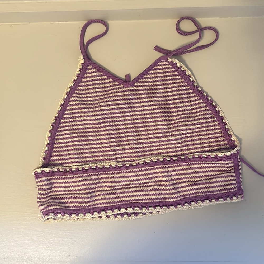 Solid and stripe crochet swimsuit- NWT - Picture 7 of 9